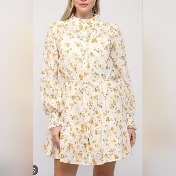 Fate Dresses & Skirts - NWT FATE White and Yellow Eyelet Floral Long Sleeve Dress S/M/L Available